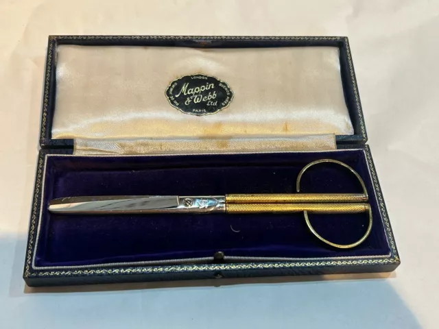 Vintage Sterling Silver Gilt Handle Scissors Retailed By Mappin & Webb