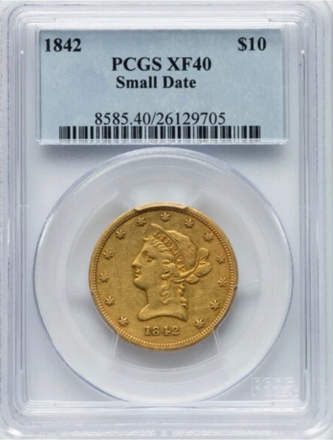 1842 $10  Gold Liberty Eagle Small Date Pcgs Xf 40