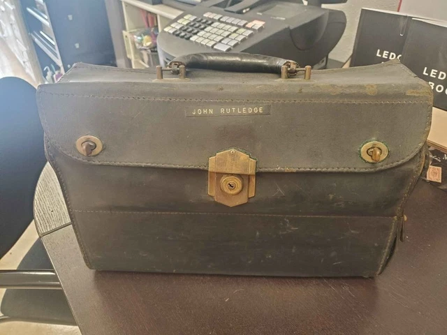 Vintage Antique Black Leather Doctor’s Bag Case 16"x10"