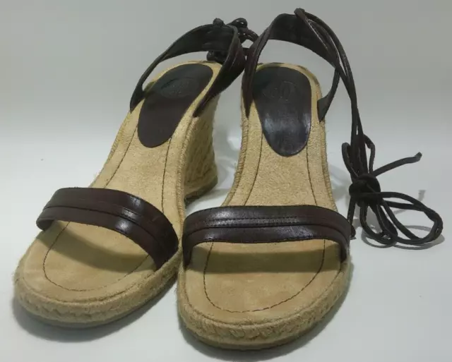 Donna Lawrence Womens Sandals Ankle String Strap Brown Wedge Heel Shoes Size 10