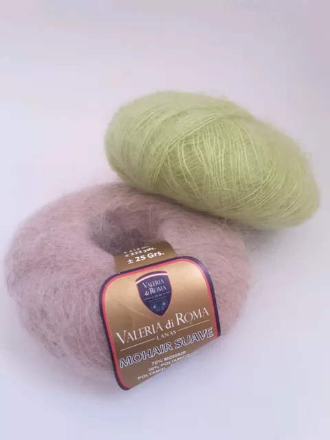 2 x VALERIA DI ROMA CAMEL & GREEN 70% KID MOHAIR YARN 25gr each