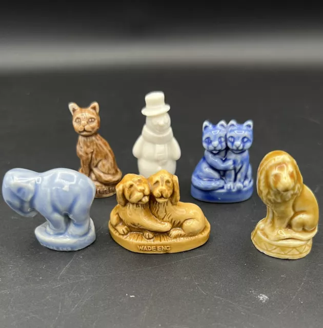 Vintage WADE Figurines England Lot of 6 Snowman Puppies Lion Elephant Cat Kitten
