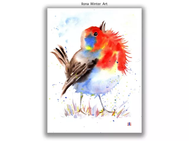 Original 6x8” Watercolour Painting Cute Robin Bird by Ilona Winter