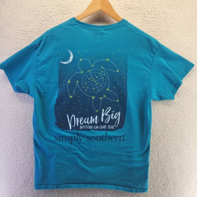 Simply Southern Graphic Tee Shirt Womens Large Blue Dream Big Stars Short Sleeve