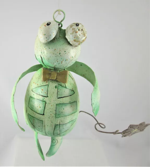 Vintage Metal Green Frog in a  Bowtie Hanging Ornament Figurine