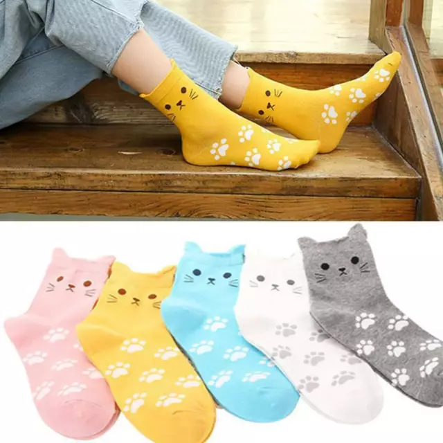 5 Pairs Womens 3D Socks Funny Elastic Sock Cute Animal Cat Print Foot Socks