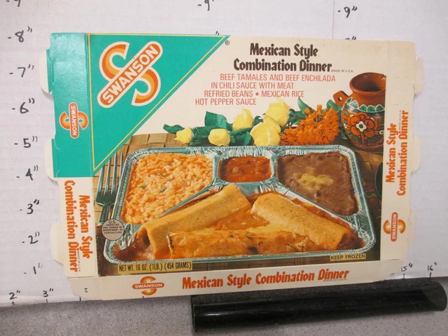 Swanson TV DINNER box 1981 MEXICAN combo tamales enchilada rice bean frozen food