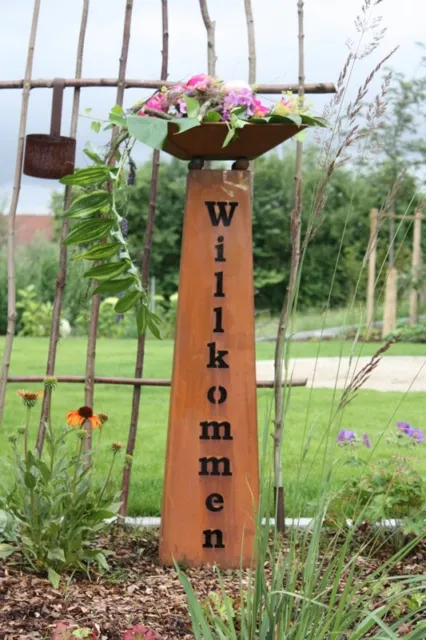 Willkommen Deko Vintage Pflanzsäule mit Blumenschale - Säule für den Eingang