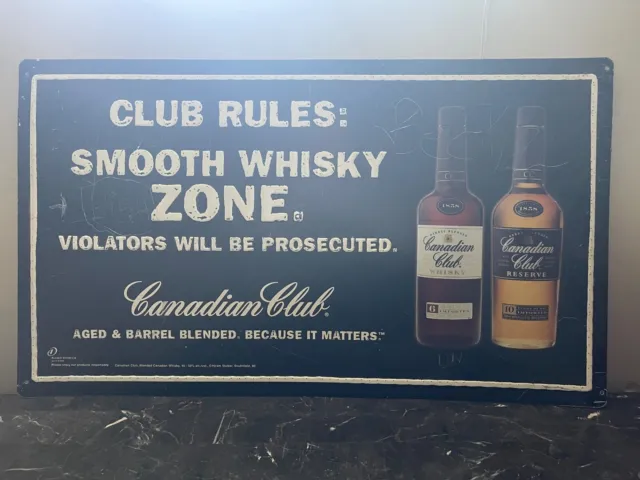 Vintage Canadian Club Whiskey Metal Advertising Sign 30"x17.5"