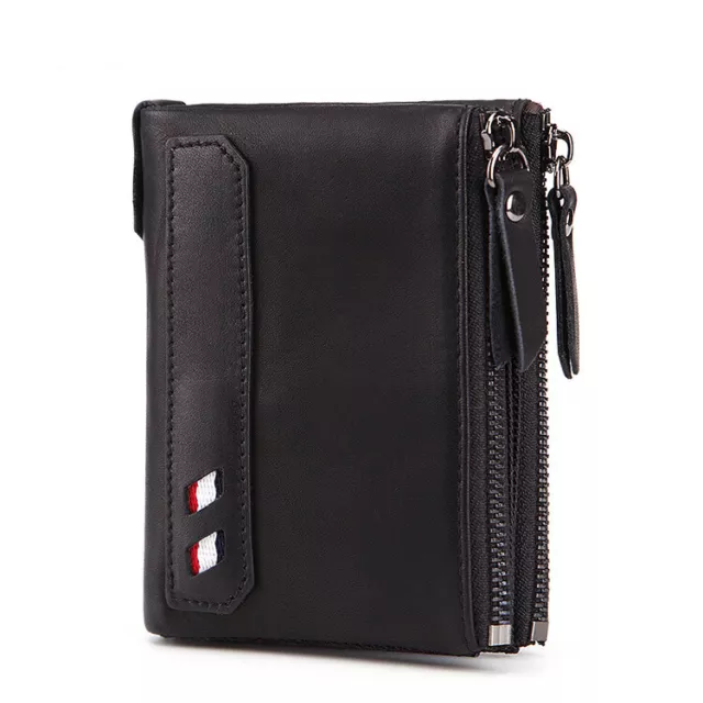 Genuine Leather Zip  Coin Pocket Rfid Short Soft Fashion Men Wallet/Purse