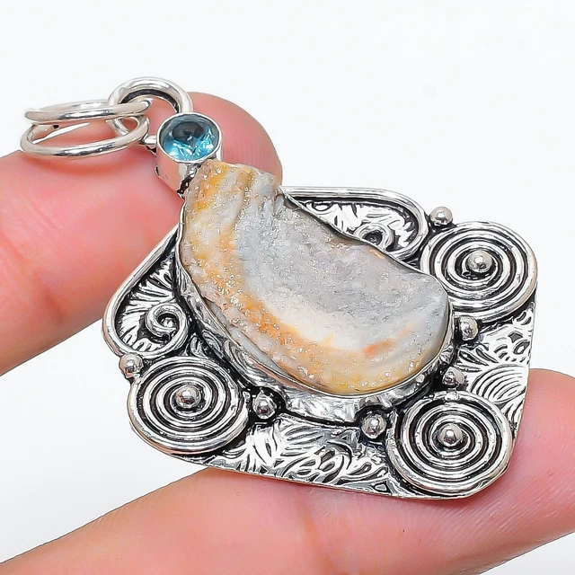 Desert Rose Druzy, Topaz Gemstone 925 Sterling Silver Jewelry Pendant 2.36" P606
