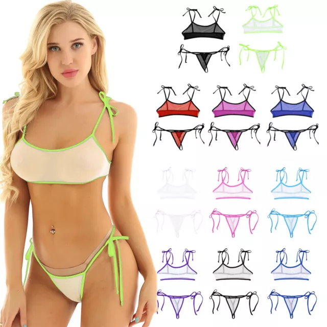 Womens Bikini Set Swimsuit Mesh See Through Lady Bathing Suit Swimwear Beachwear