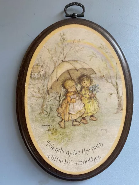 Vintage Oval Wooden Wall Plaque Hallmark Friendship Girls Rainbow Mary Hamilton