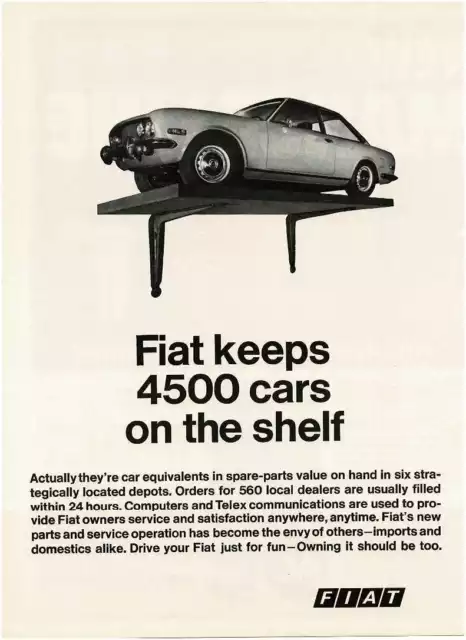 1970 FIAT 124 Sport Coupe on shelf Vintage Print Ad