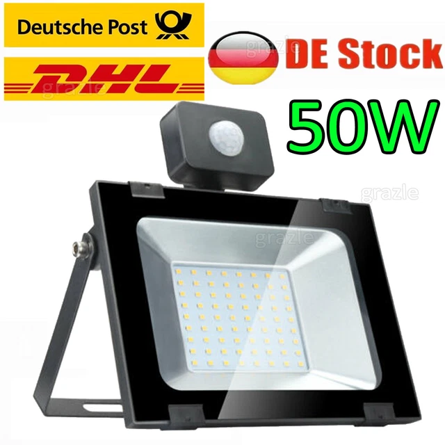 50W LED Fluter mit Bewegungsmelder Flutlicht Scheinwerfer Außen Strahler IP65