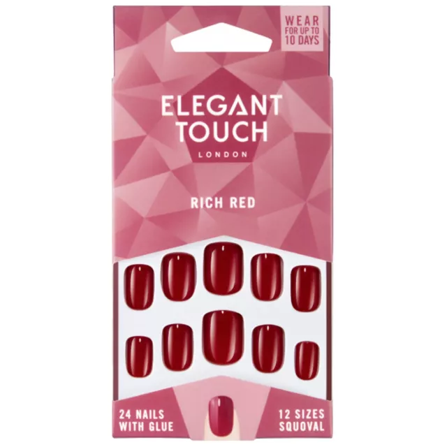 Elegant Touch - Collezione unghie finte colorate perfette - Rosso ricco (24 unghie)