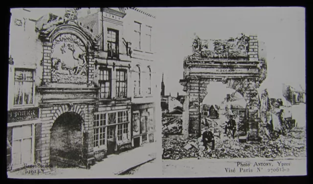 Glass Magic lantern slide YPRES PORT NEPTUNE BEURRE STREET CIRCA WW1 BELGIUM