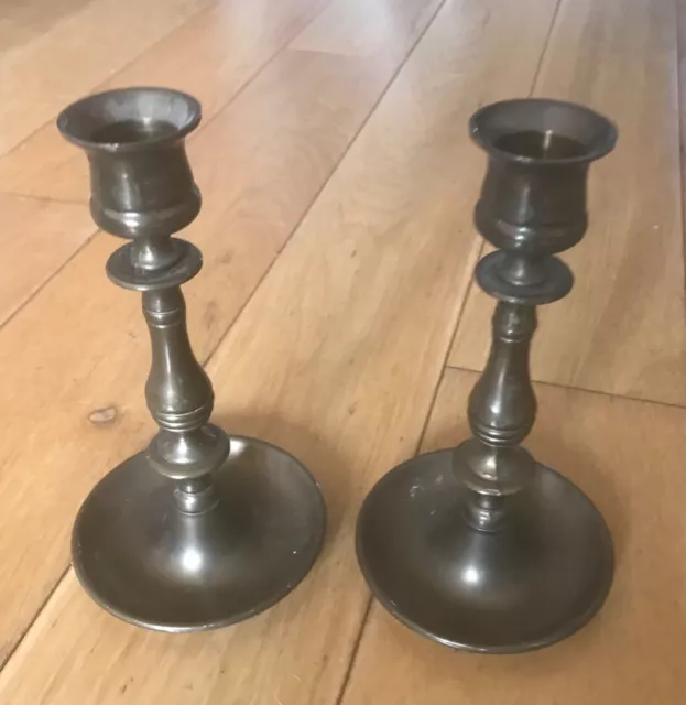 2x Vintage Solid Brass Candlestick Pair Candle Sticks Antique Great Patin 17mm