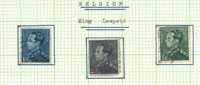 BELGIUM 1936-51 VF  Used Hinged on List Stamps Scott # 295,317,301 King Leopold