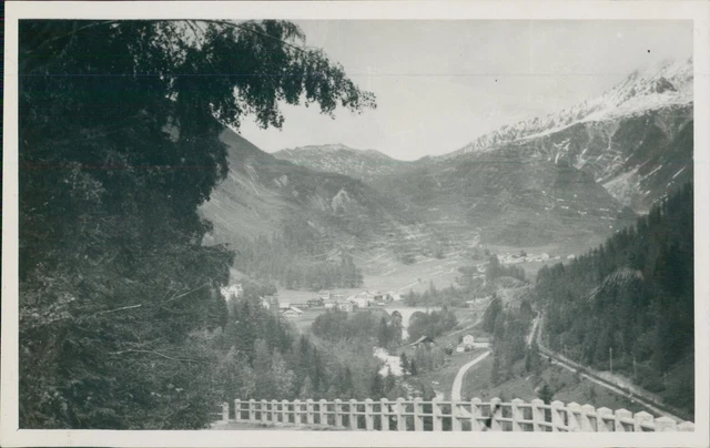 Au col des Montets, au fond, village de Tour Vintage silver print,Enserrée ent