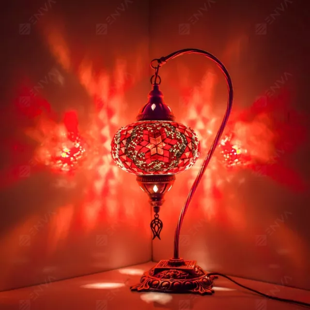 Lampada tavolo a collo di cigno a mosaico Tiffany fatta a mano turca marocchina