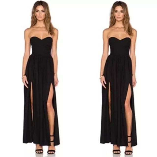 Amanda Uprichard x Revolve Gisele Black Strapless 100% Silk Maxi Dress Small