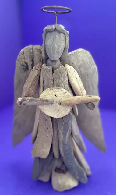 Beautiful Hand-crafted Carved Driftwood Standing Angel Coastal Folk Art Decor 9”