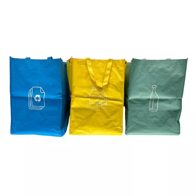 Large Heavy Duty Reusable 3 Pack Recycle Bags With Strong Handles Colour Coded