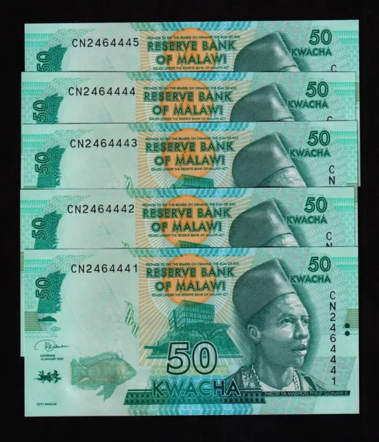MALAWI - lotto 5 banconote 50 kwacha 2020 FDS - UNC