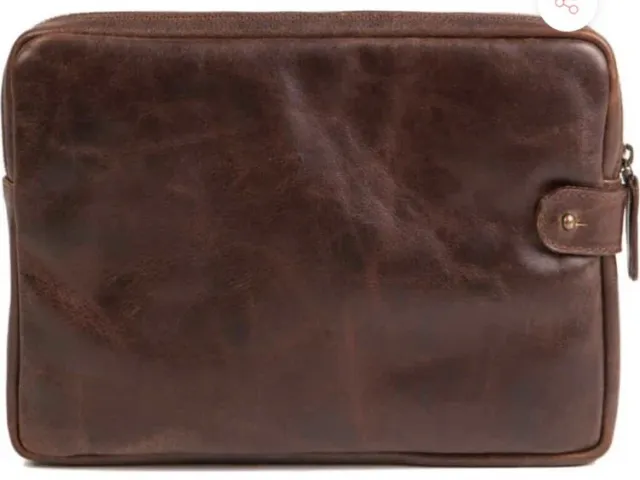 Moore & Giles Tech Pocket Titan Milled Brown Leather Laptop Case Retail $320