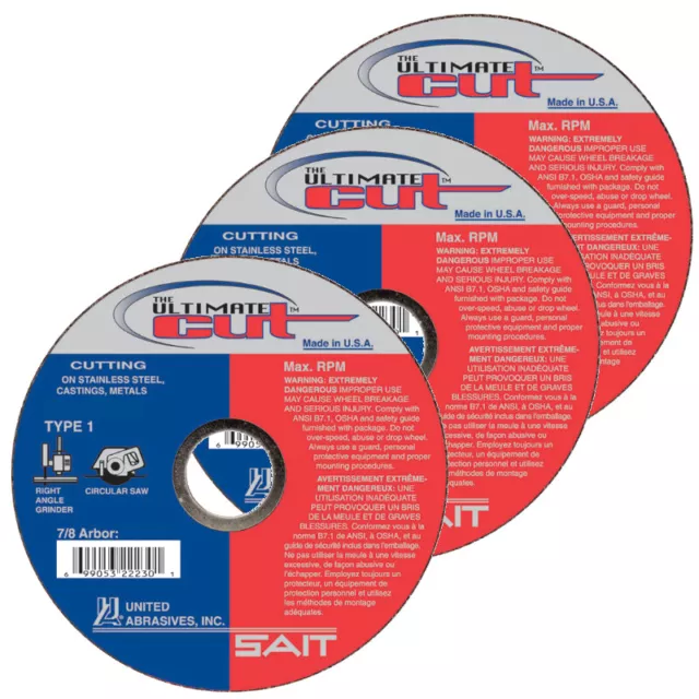 SAIT Type 1 (41) Ultimate Cut 4-1/2" x 7/8" Arbor Flat .045 Cutting Wheels QTY 5