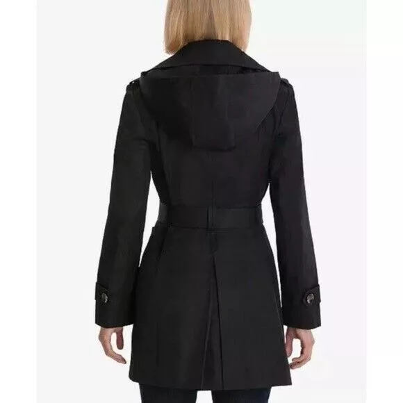 LONDON FOG BLACK Water Resistant Hooded Trench Coat Women's Extra Large ...