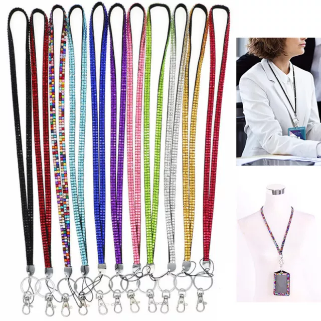 LONG Rhinestone Bling Crystal Key Chain Lanyard Neck ID Badge Cell Phone Holder