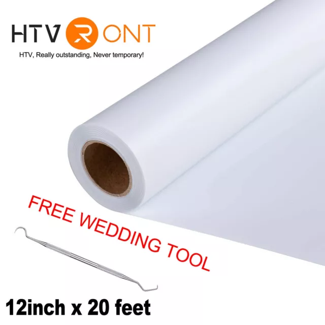 12"x20FT White Heat Transfer Vinyl Roll for T-Shirt Heat Press HTV Iron on Vinyl