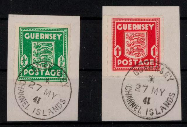 II. WK Guernsey; 1/2 und 1 P. Wappen 1941 auf herrlichem Bfstk. (mind. 25,-)