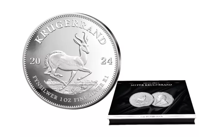 Krügerrand 1 oz Silber 2024 Südafrika mit Münzkassette für die Aufbewahrung