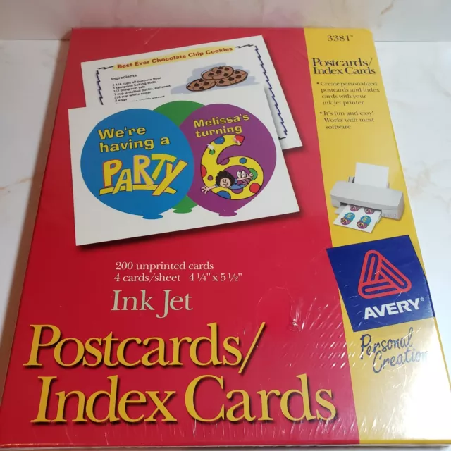 Avery Ink Jet White Postcards/Index Cards  #3381  200 Cards New in Box Sealed