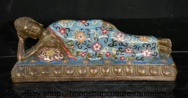 12.8 " China Cloisonne enamel Bronze Buddhism Shakyamuni Buddha Sleep Statue