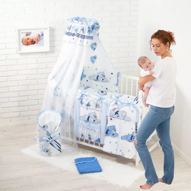 19 Teiliges Babybett Kinderbett Gitterbett Bettwäsche komplett Set mit Matratze