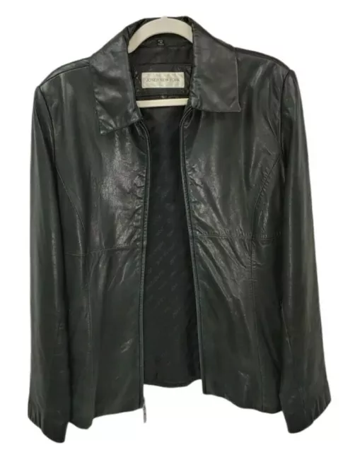 Vintage Jones New York 100% Genuine Leather Black Jacket Women's Size L