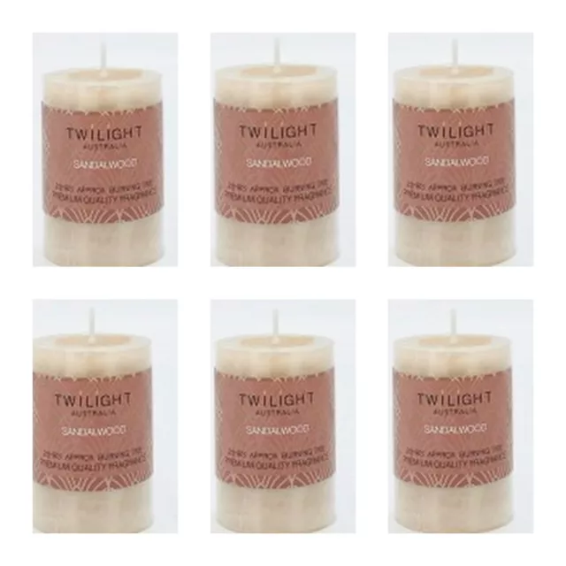 6x Scented Pillar Candle Cream Candles Sandalwood Candle 5x7.5cm Bulk