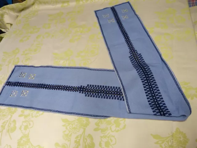 Hardanger Stickerei Läufer, Tischdecke, Handarbeit, blau