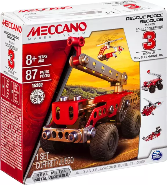 MECCANO, 3 Model Set - Rescue with 87 Parts and 2 Real Tools Kids STEM Education