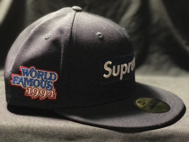 SUPREME WORLD FAMOUS Box Logo x NEW ERA Fitted Hat Cap 7 5/8 Black ...