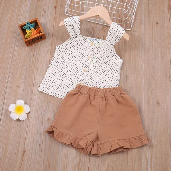 Completo Bimba bambina Maglia maniche corte pantaloni corti bianco beige B067