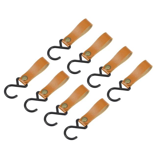 8Pcs PU Leather S Hooks for Hanging Multipurpose Camping Hook Hanger Light Brown
