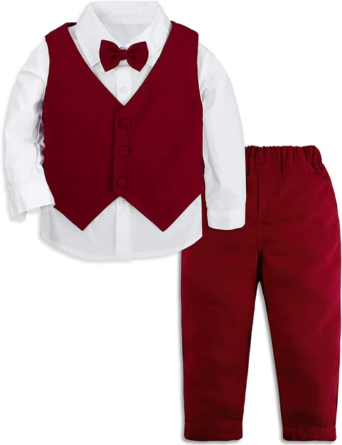 Bambino Ragazzi Set Di Abiti Da Uomo Camicia a Maniche Lunghe Con Papillon + Gil