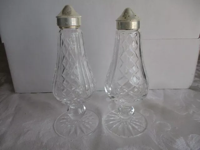 Vintage Epsn Cut Glass Crystal Salt/Pepper Shakers With Silver Top