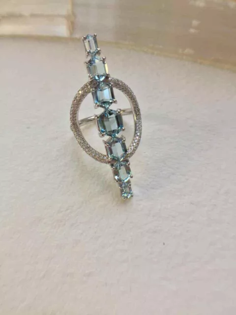 Women's 935 Silver Wedding Statement Ring With Aquamarine CZ Gemstones