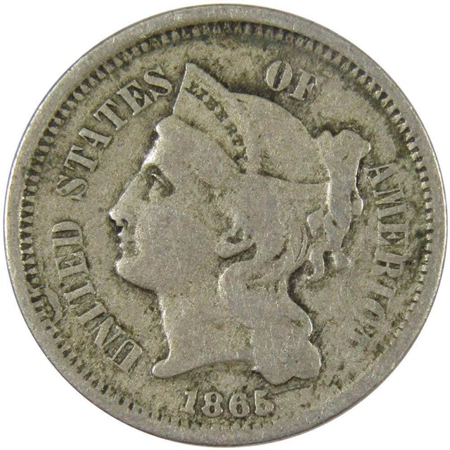 1865 Three Cent Piece F Fine Nickel 3c US Type Coin Collectible 1865 Three Cent Piece F Fine Nickel 3c US Type Coin Collectible